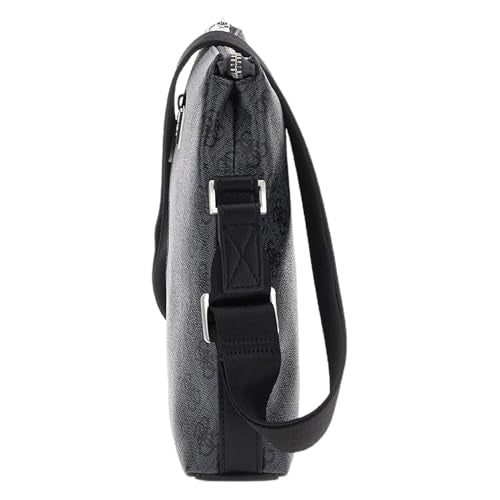 GUESS Men Black Polyurethane Monogram Vezzola Eco Xbody Bag with Zipper