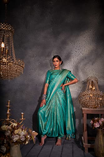 Vardha Women's Kanchipuram Art Silk Saree with Unstitched Blouse Piece - Gold Copper Silver Zari Woven Work Sarees for Wedding (Ayana Silk_539)