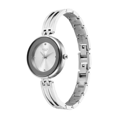 Titan Raga Plain 3 Hands Steel Colour Round Dial Silver A1Brass Strap Women's Watch - NU95264SM01