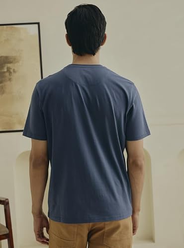 Andamen Men Compact Cotton Crew Neck T-Shirt Blue