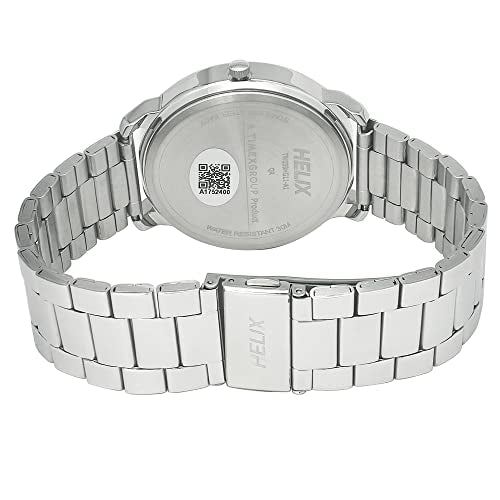 Helix by Timex Analog Watch for Man with Black Round Dial & Silver Stainless Steel Bracelet Band Water Resistant Men's Wrist Watches - TW039HG11