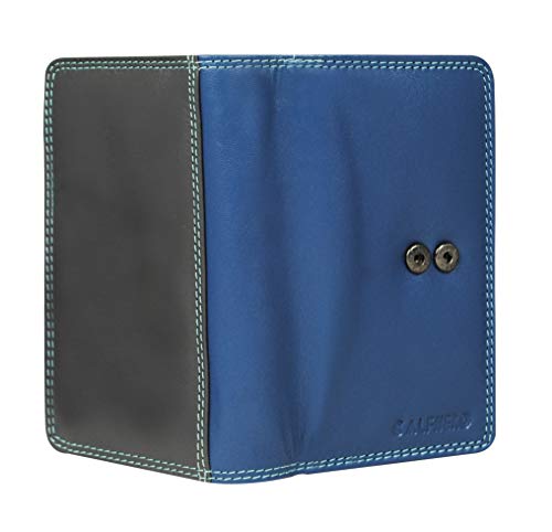 Calfnero Women's Genuine Leather Wallet-Long Purse Wallet with Multiple Card Slots, Zip Pocket and Note Compartment (Blue-Multi)