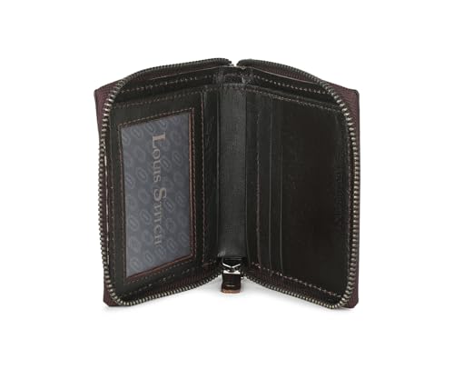 LOUIS STITCH Spanish Leather Bifold Zipper Wallet Purse for Men | RFID Protected Purse with 5 Card Slots, 1 Cash Compartment and 1 Transparent Card Holder, Genuine Leather, Brown (LSWL-11-ZLOPBB)