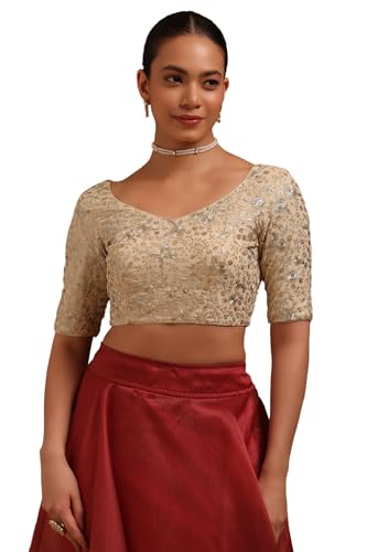 Soch Womens Cream Georgette Embroidered Padded Blouse with Zari