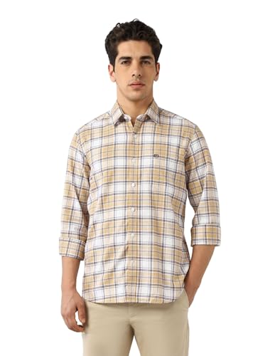 Arrow Sports Men's Checkered Slim Fit Shirt (ASAJSH1825_Light Yellow