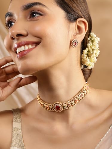 Rubans 24K Gold Plated Handcrafted Intricate Choker Jewellery Set For Women