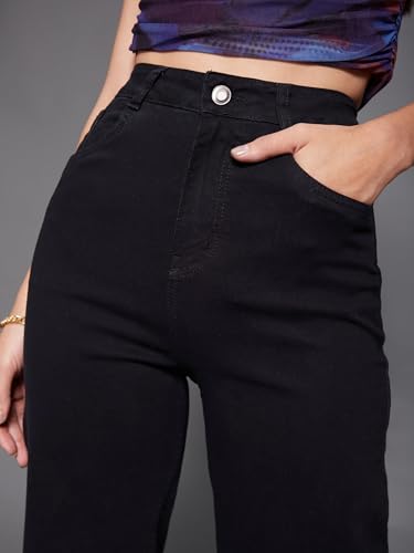 Miss Chase Women's Wide Leg High Rise Clean Look Regular-Length Stretchable Denim Jeans (MCSS24DEN79-02-593-26, Noir Black, 26)