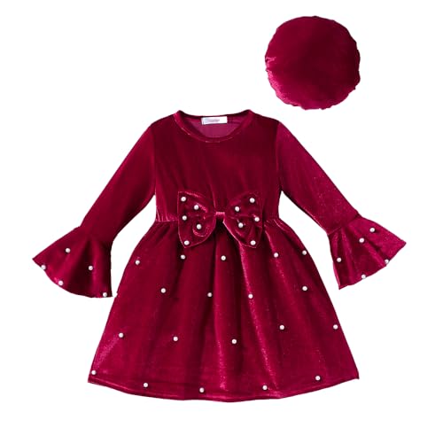 Hopscotch Girls Red Full Sleeves Oversized Bow Applique Dress for Age (5-6 Years)