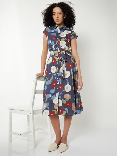 Max Women Printed Midi Dress(Blue_XL)
