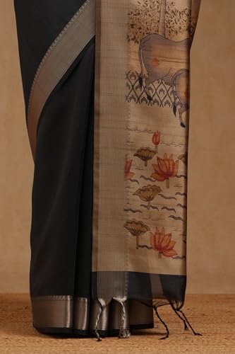 Soch Womens Grey Tussar Botanical Printed Saree