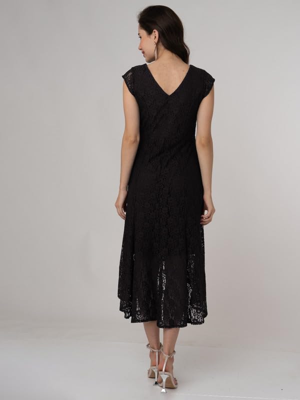 Zink London Women's Black Lace Round Neck Midi Dress