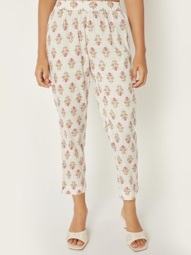Max Women Floral Print Straight Kurta Set(Off White_M)