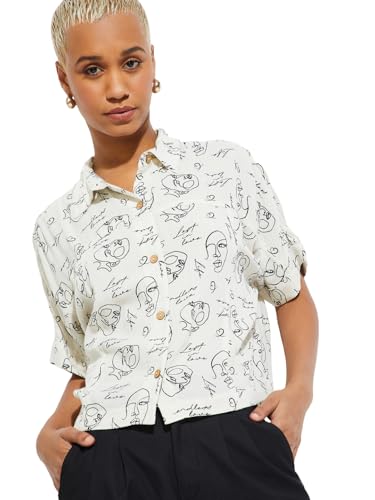 Max Alaya F X URB_N Women Printed Boxy Fit Shirt (Off White_XL)