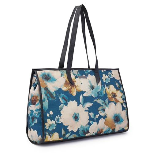 Caprese Poppy tote medium Teal Blue Floral Handbag