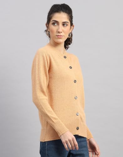 Monte Carlo Womens Regular Fit Solid Full Sleeve Round Neck Cardigan | Warm Woolen Buttoned Sweater for Ladies | Stylish Knitted Cardigan for Women's Orange XXL