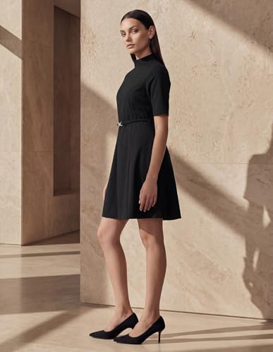 High Neck A-Line Dress with Belt