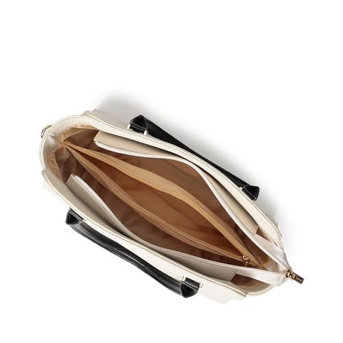 Fastrack PebbleEdge White Satchel | Faux-Leather Women’s Handbag | Structured Satchel with Triple Compartments & Gold Accents