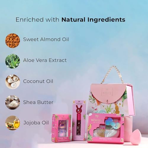 Whimsy Beauty Blush & Glow Beauty Kit | Safe Beauty Set for Girls & Teens | Eye Shadow Palette, Lip Tint & Lip Gloss | Pack of 4