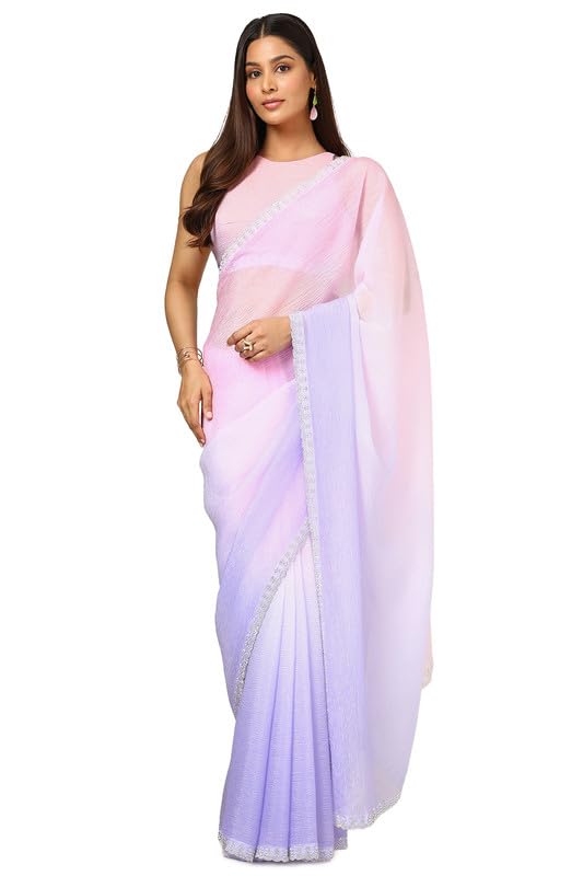 Soch Womens Lavender Tissue Ombre Saree With Stone Work
