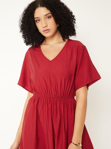 Max Women Solid A-line Dress (Red_L)