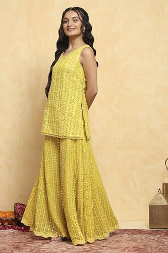 Biba Girls Yellow Polyester Dyed Straight Sharara Suit Set_8-9Y