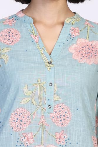 W for Woman Floral Print Straight Rayon Kurta - Blue (W13511-127087-L)