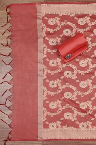 BIBA Women Red Chanderi Unstitched Suit Set_FREE SIZE