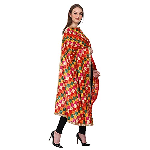 SWI WITH LABEL Women's Embroidered Phulkari Chiffon Dupatta