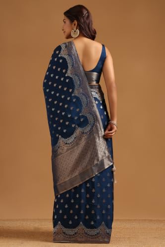Soch Womens Navy Blue Satin Zari Woven Saree