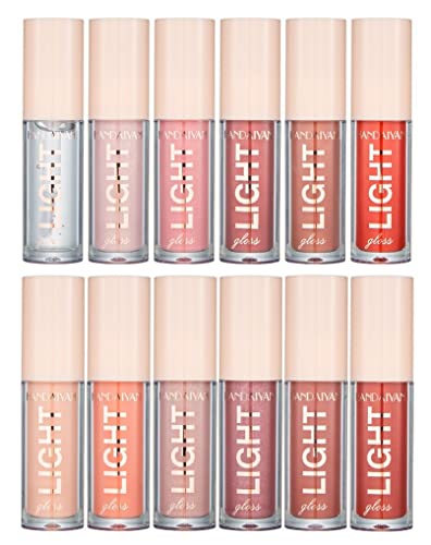 HANDAIYAN LIGHT LIPGLOSS SET - 12 Shades of Nude Lip Gloss, Clear Lip Gloss, and Sexy Liquid Lipstick for Women Lipstick Combo Pack WITH NEW AND IMPROVED APPLICATOR LID(SET A+SET B) (12 LIPGLOSS COMBO)