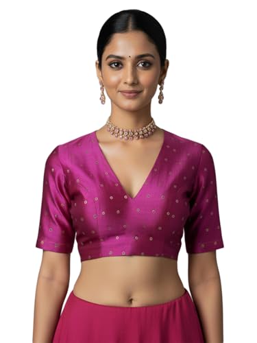 Thevasa Women's Fuchsia Gold Dot Divine Depth Blouse