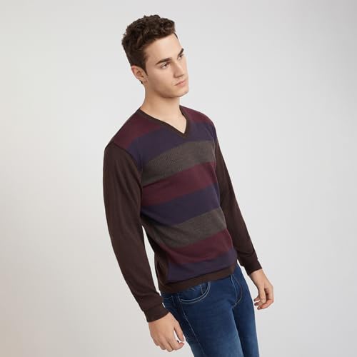 Park Avenue Men's Regular Fit, Striped Pattern, Full Sleeve | Dark Brown