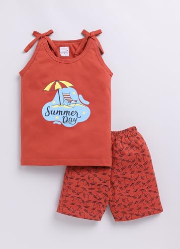 MI Kidz Pure Cotton Jhablas/Vests with Shoulder Straps and Half Pant Set for Infants