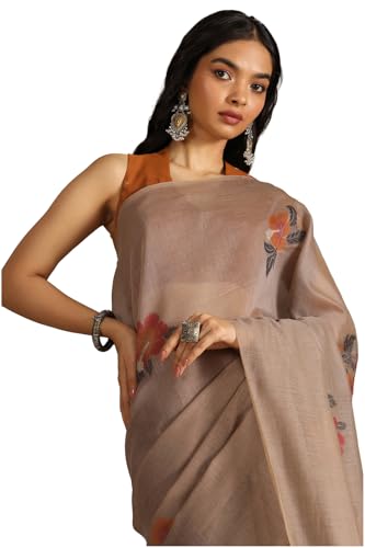 Soch Womens Earth Chanderi Floral Print Saree