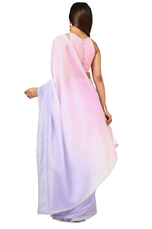 Soch Womens Lavender Tissue Ombre Saree With Stone Work