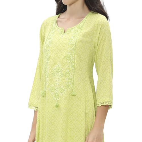 Rangriti Women Lime Green Viscose Rayon Flared Kurta Set_36