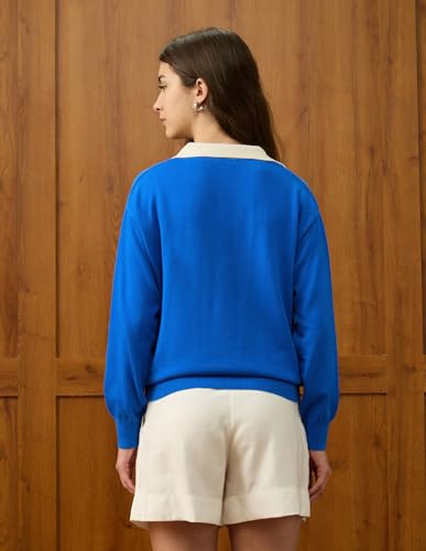 U.S. Polo ASSN. Women Relaxed Fit Solid Sweater (UWAW25SWE200_Bright Blue_L)
