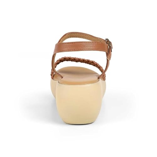 tresmode LEVE Tan Women's Dress Wedge Sandals in Size 5 UK / 38 EU
