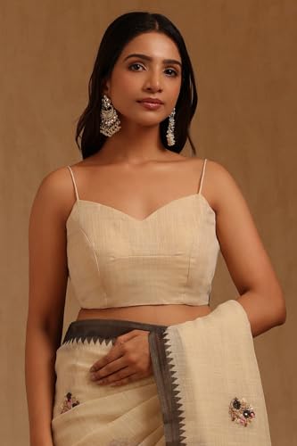 Soch Womens Black Linen Floral Hand Embroidered Saree