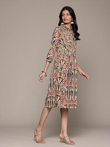 Aarke Ritu Kumar Shirt Collar Full Sleeve Printed Dress Black