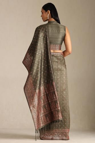 Soch Womens Olive Tussar Woven Design Saree