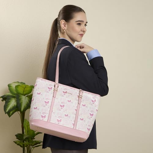 Caprese Scarlet Large Tote Bag for Women | Printed Faux Leather | Shoulder Handbag with Multi-Compartments | Zipper Closure | Stylish Work, Travel & Everyday Bag (Pink Sorbet)