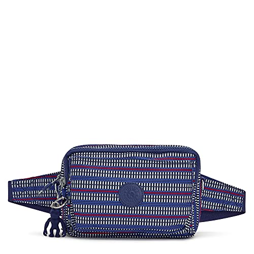 Kipling womens WomenÂ’s Abanu Multi Bag, Lightweight, Adjustable Nylon Waist Pack With Multi-compartment Convertible Crossbody Bag, Blue Geo Print, Small US, Blue Geo Print, 7.5''L x 5''H x 3.25''D