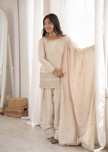 Leeli Peeri Designer Women's Roman Silk Sequence Embroidery Work Kurta Salwar With Dupatta.