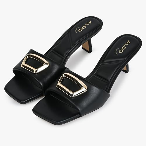 Aldo THELMA-001-BLACK Leather Square Toe Kitten Keel Dress Sandal (6)