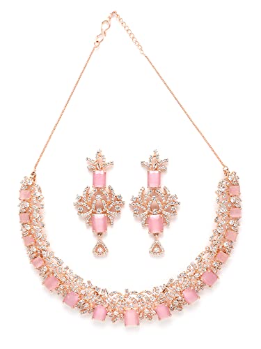 Karatcart Rose gold Plated American Diamond Necklace Set for Women