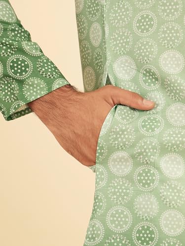 Manyavar Men's Cotton Blend Circular Bandhani Prints Kurta Pyjama Set (Light Mid Green,S)