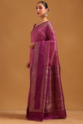 Soch Womens Purple Silk Blend Ethnic Motifs Zari Woven Saree
