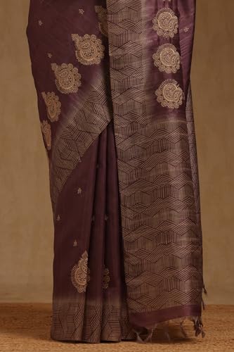 Soch Womens Purple Tussar Embroidered Saree