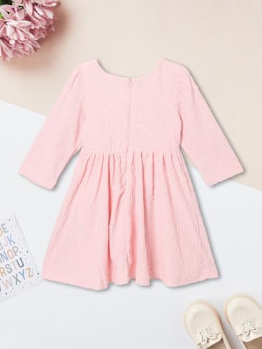Max Girls Solid Jacquard Dress(Pink_2-3 Y)
